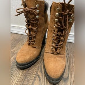 BCBG brown suede heeled booties